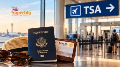REAL ID and U.S. passport at an airport TSA security checkpoint